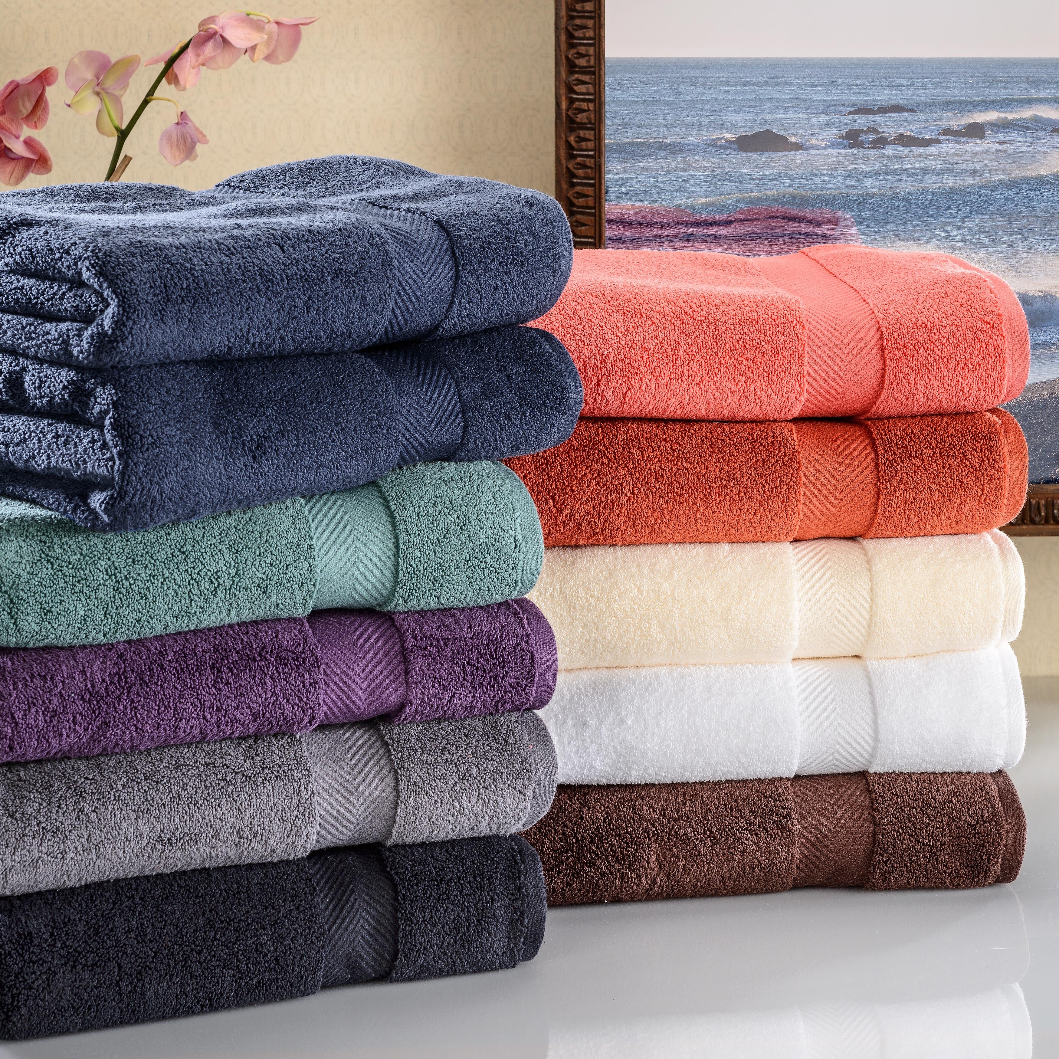 Superior Absorbent Zero Twist Cotton Bath Towel Set of 2 On