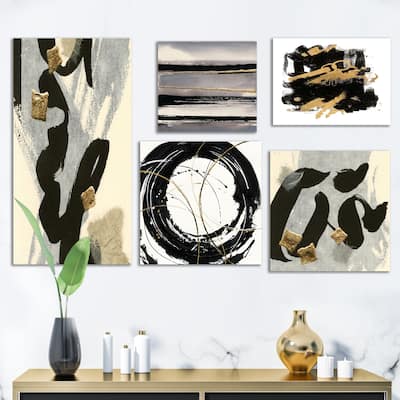 Designart 'Glam Gold Collection' Abstract Wall Art set of 5 pieces