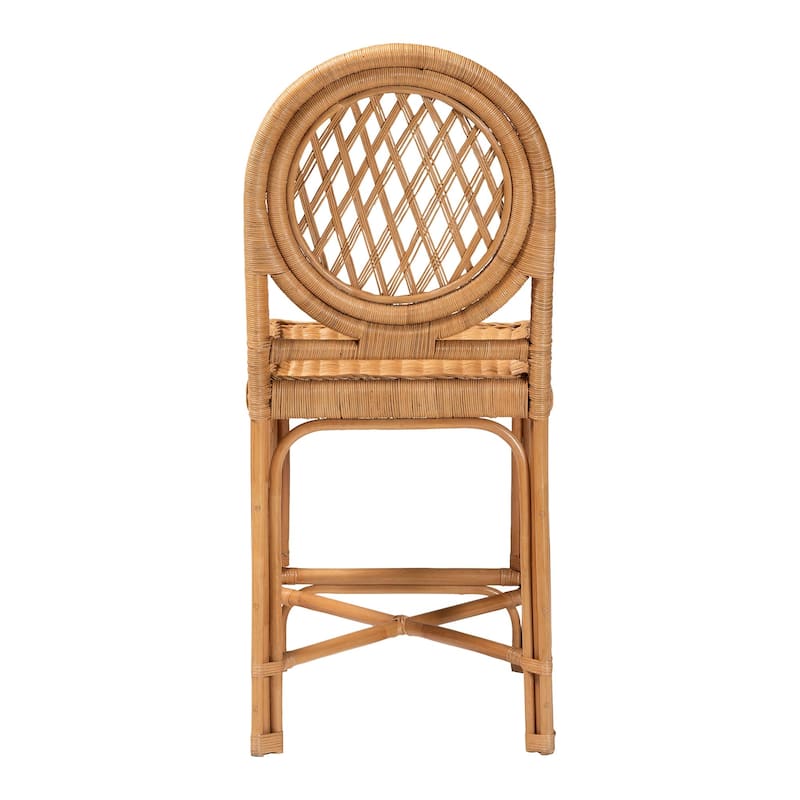 Oxford Round Back Rattan Counter Stool - Handwoven Cane Counter Height Chair, Natural Wicker Coastal Kitchen Island Seating