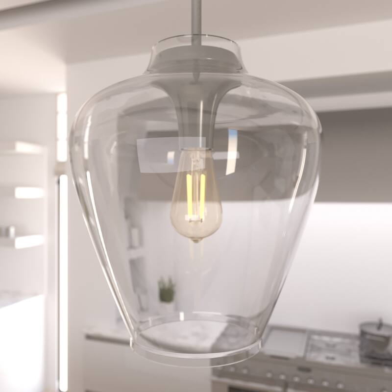 Hunter Vidria 12" 1-Light Pendant - Kitchen Island, Dining Room, Entry - Contemporary, Transitional - Brushed Nickel
