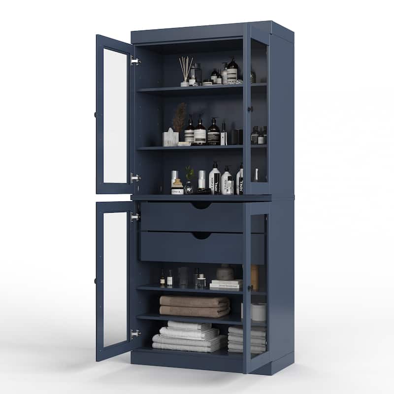 Palace Imports 100% Solid Wood 32" Bathroom Cabinet with Clear Glass Doors, 2-Drawers and Adjustable Shelves