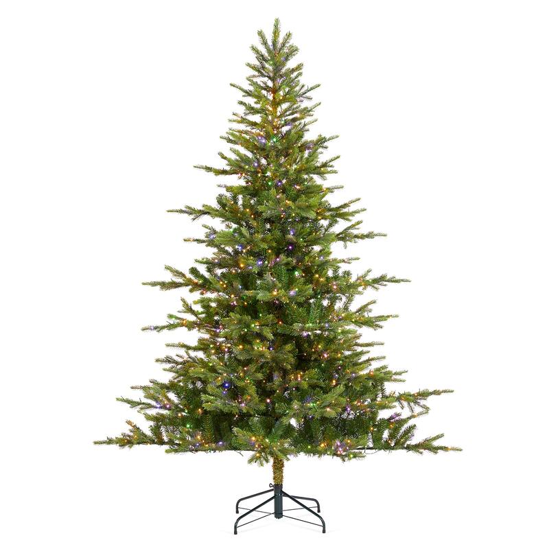 Glitzhome 7.5ft/9ft Pre-Lit Full Fir Artificial Christmas Tree w/Foot Pedal & Remote Control Simple Setup
