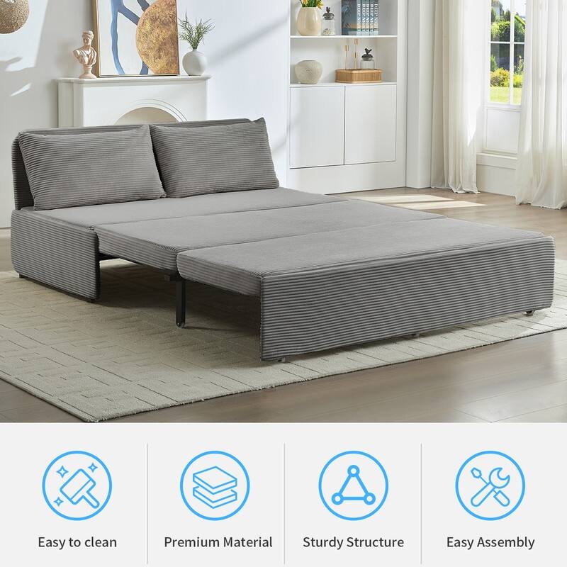 Mixoy Corduroy Fabric Queen Size/Twin Size Sofa Bed, 2-in-1 Modern Pull Out Sleeper Sofa Bed