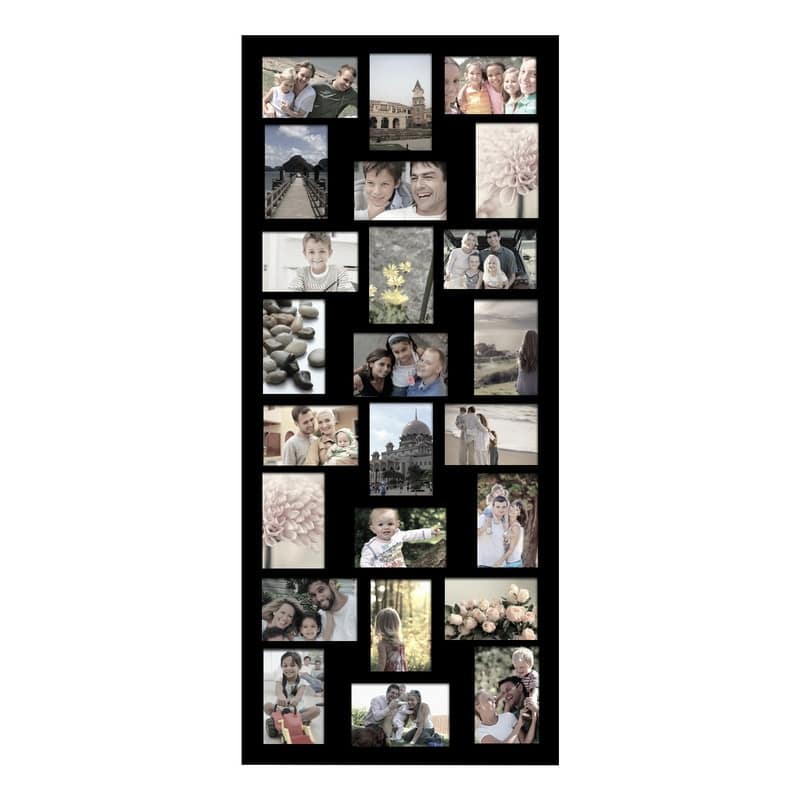 Adeco Decorative Black Wood Wall Hanging Picture Photo Frame with 24 4x6-inch Openings