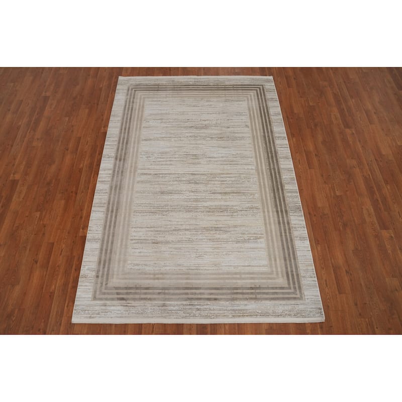 Machine Made Oriental Polyester Carpet Geometric Beige & Ivories Distressed Area Rug - 7' 5'' X 5' 2''