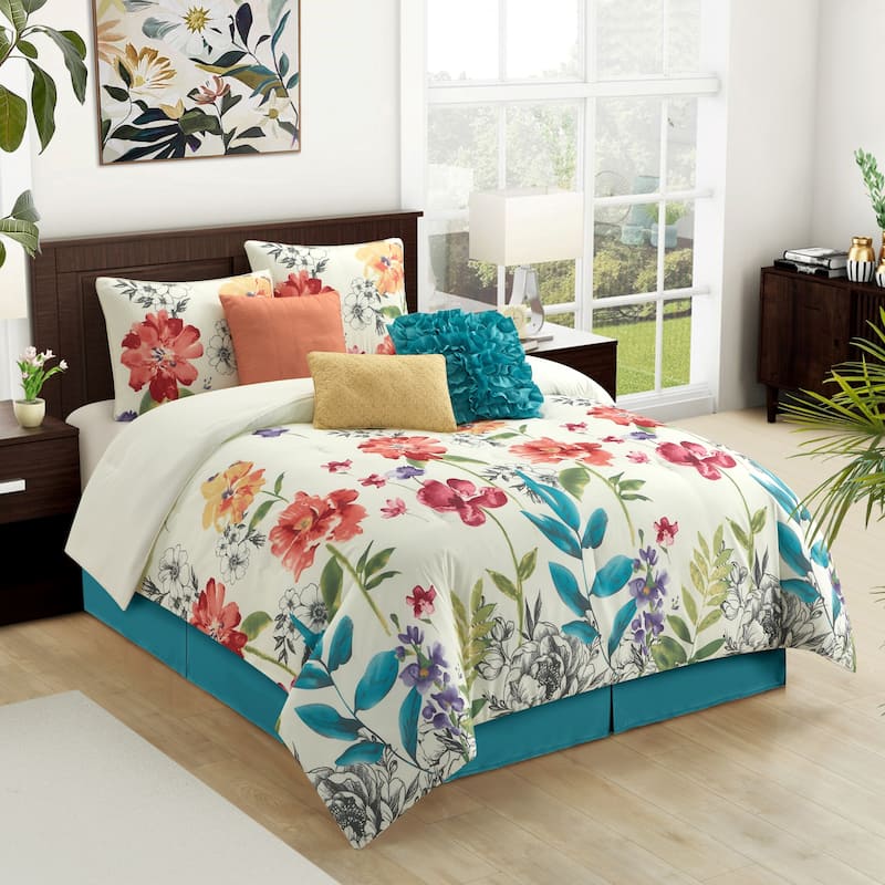 Nanshing Cassia Floral Bouquet 7 Piece Comforter Set