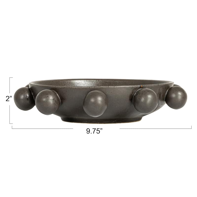 Stoneware Bowl with Orbs and Reactive Glaze