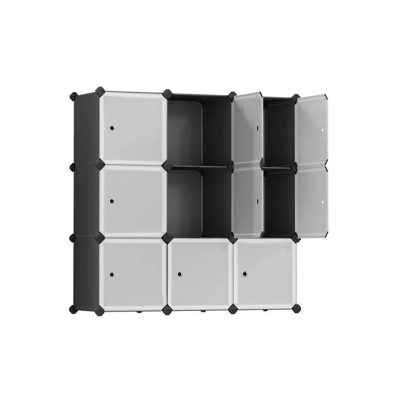 Modern Multi-Cube Storage Rack with Strong ABS Connectors and Secure Door Hooks for Tight Closure - 9-Cubes - Black-White