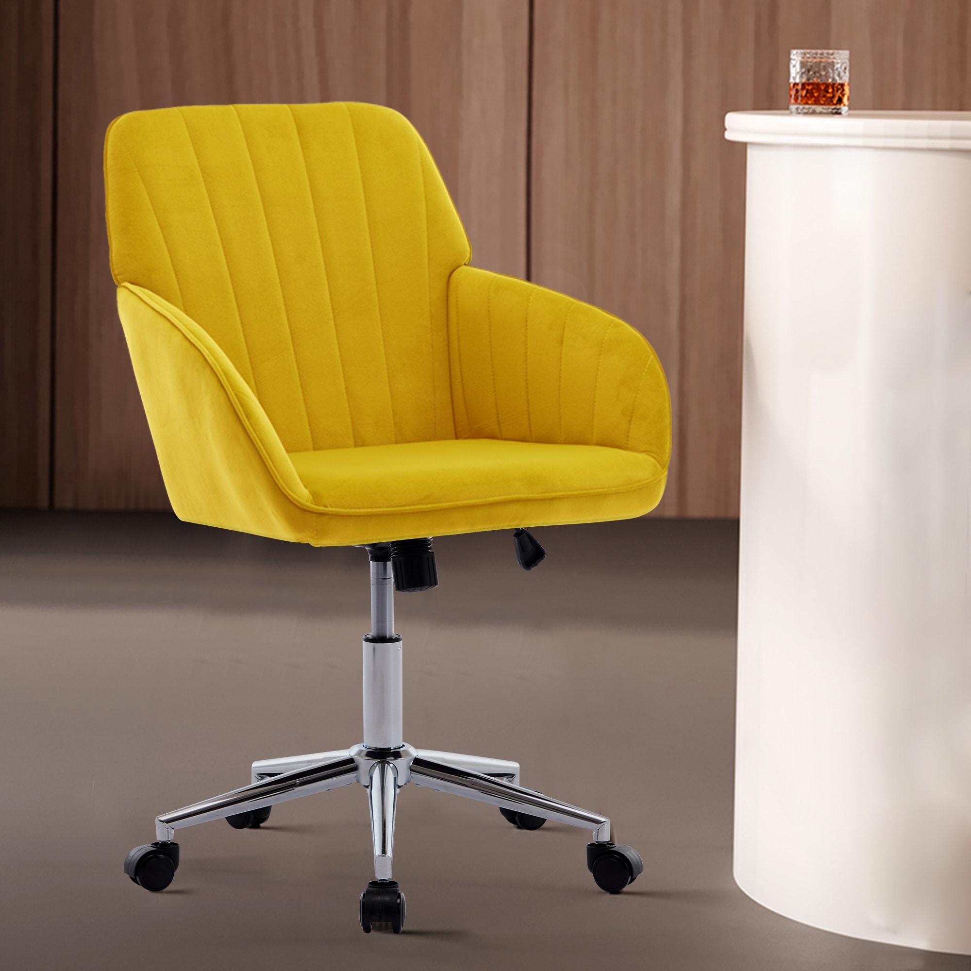 Velvet Adjustable Home Office Chair, Swivel Armchair with Universal Wheels, Upholstered Desk Chair with Metal Base