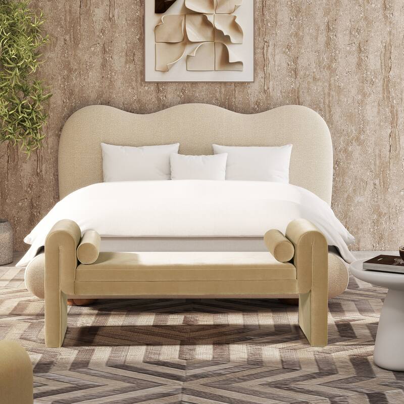 Mason 60.5" Transtional Velvet Upholstered Arched Arm Entryway Bench