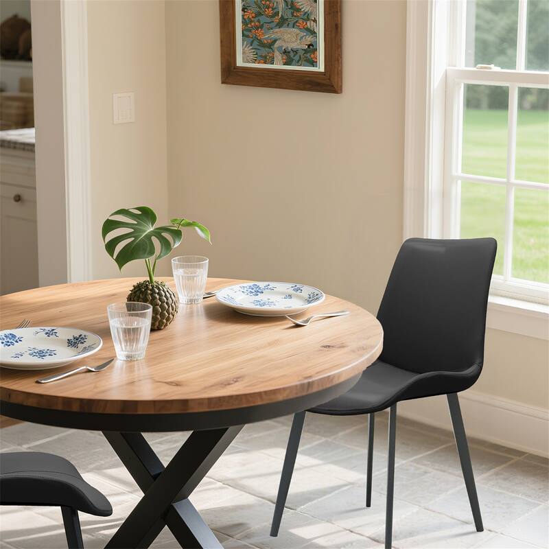 Set of 4 Modern Black PU Leather Dining Chairs with Metal Legs