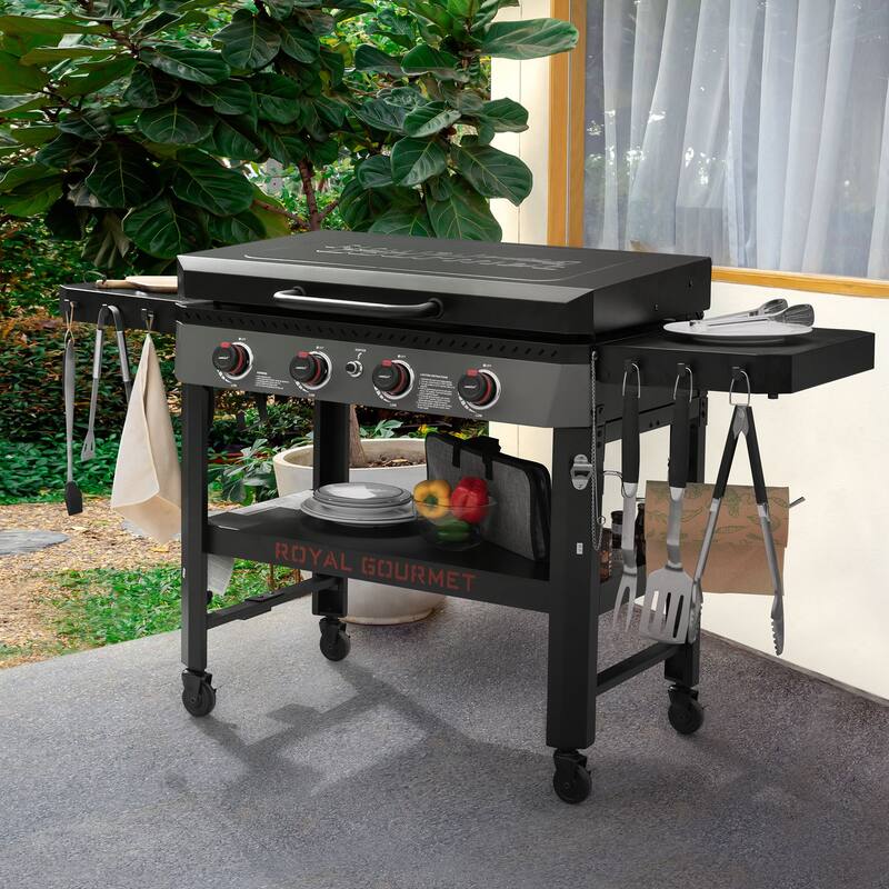 Royal Gourmet 34-Inch 4-Burner Propane Gas Griddle with Hood , Black