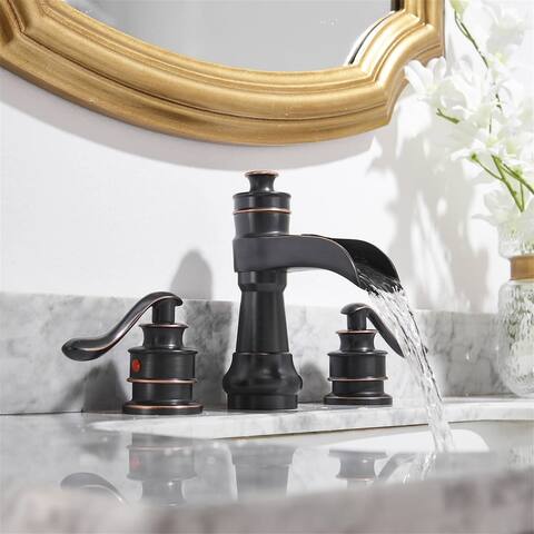 Double Handle Widespread Bathroom Faucet 8 Inch Waterfall Bathroom Sink Faucets 3 Holes Elegent Modern Basin Vanity Taps