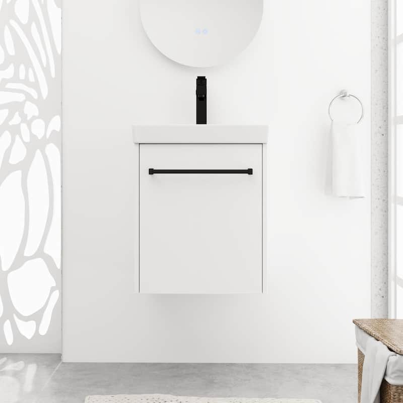 BNK 16/18 Inch Single Sink Bathroom Vanity with Soft Close Door - 17.3''W×13.5''D×21.3''H - Glossy White