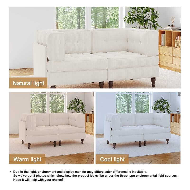 Modular Corduroy Corner Sectional Sofa Couch Set with Tufted Cushion