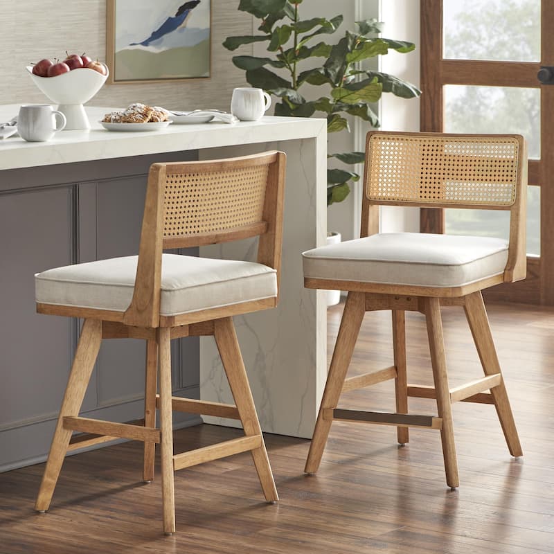 Simple Living Serene Solid Wood 24-inch Swivel Stool with Cane Back - Counter Height