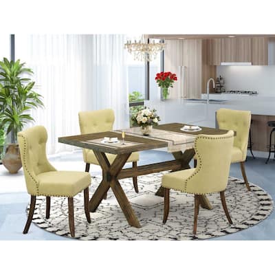 HomeStock 5-Piece Rectangle Distressed Jacobean Finish Solid Wood Top Dining Table with 4-Parson Chair