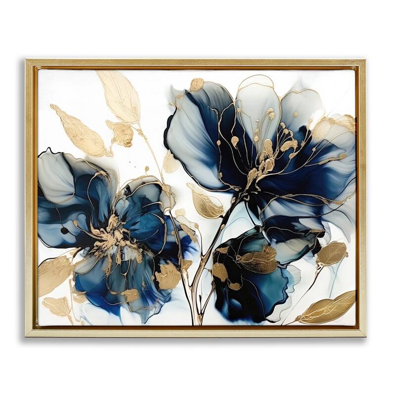 Stupell Blue Modern Flowers Framed Floater Canvas Wall Art Design by LSR Design Studio