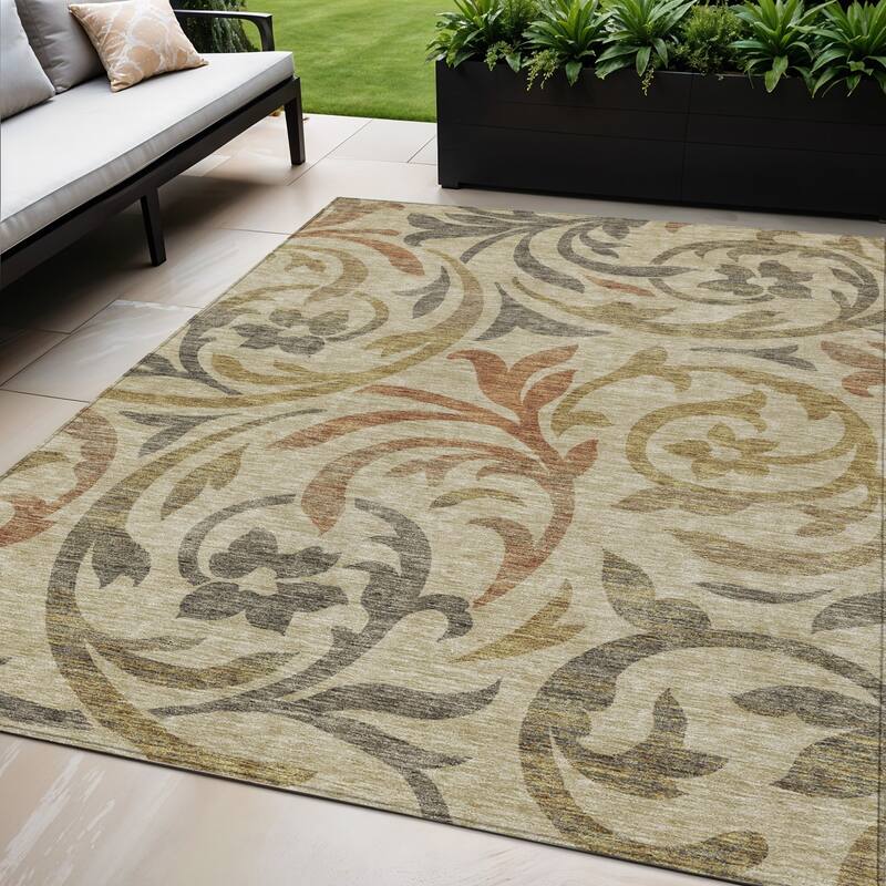 HomeRoots Floral Transitional Rectangle Outdoor Rug - 5' X 8'