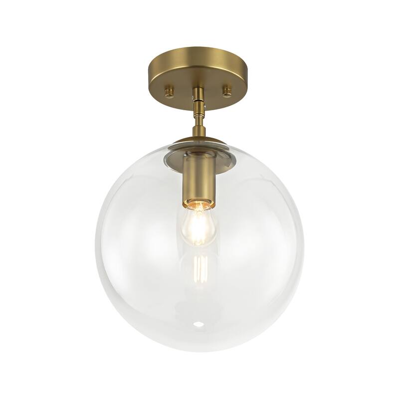1-Light Modern Gold Dome Orb Pendant Island Light with Clear Glass Globe Bubble Shade
