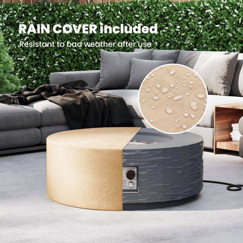 COSIEST 35" Round Concrete Fire Pit Table with Lava Rocks & Weatherproof Cover