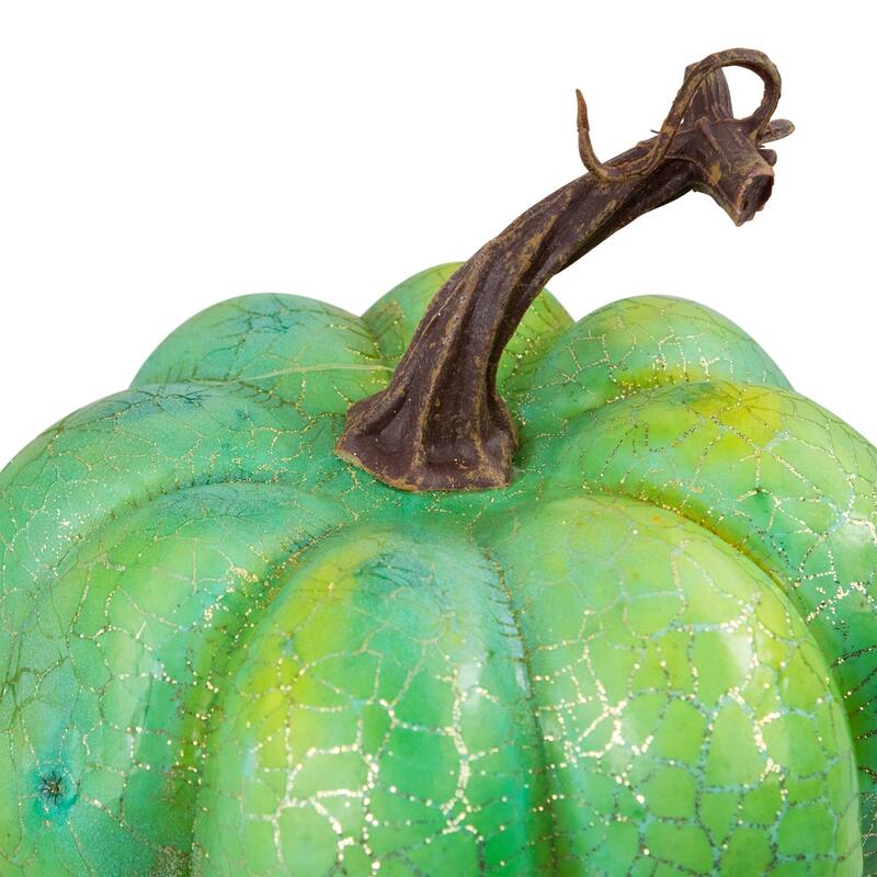 2 Green Gold Crackle Fall Harvest Tabletop Thanksgiving Pumpkins, 5"