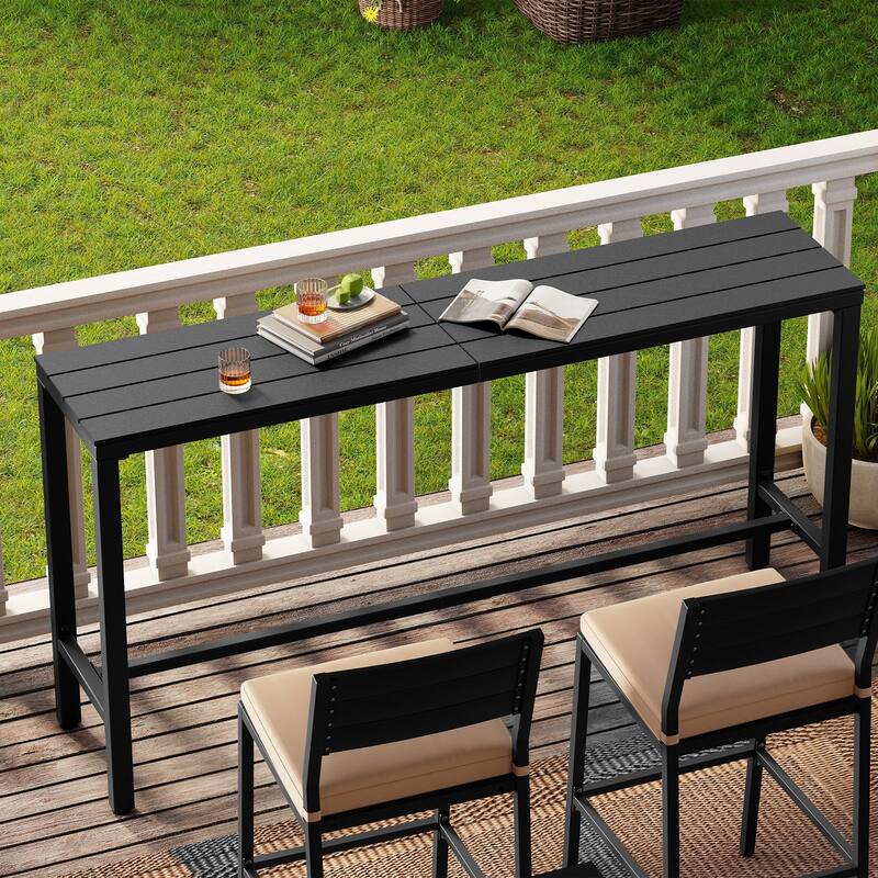 Crestlive Products Patio Outdoor Bar Table Rectangle Pub Table - Black - 63 inches long