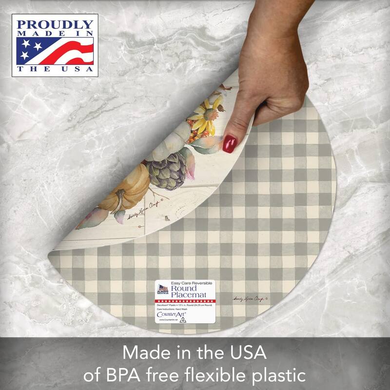 Pumpkin Time Round Reversible Easy Care Flexible Plastic Placemat 4 Pack Made in The USA