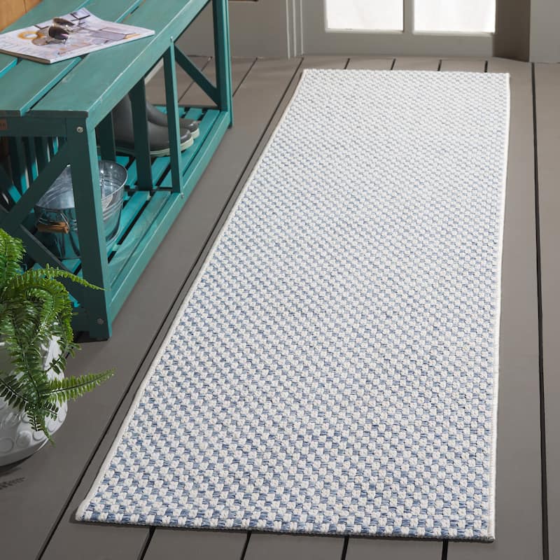 SAFAVIEH Sisal All-Weather Zhanat Transitional Indoor/Outdoor Rug - 2'2" x 9' Runner - Blue/Ivory