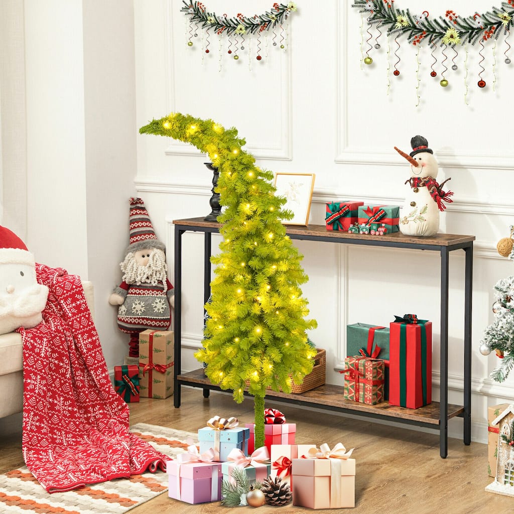 Roomfitters 5FT Hinged Fir Artificial Tree with Bendable Top, Santa Hat Style Christmas Tree Holiday Decoration, Green+White