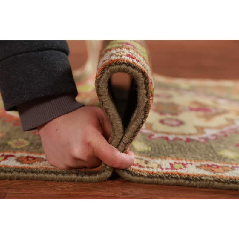 Hand Knotted Oriental 100% Wool Carpet Traditional Geometric Green Kazak Runner Rug - 9' 9'' X 2' 6''