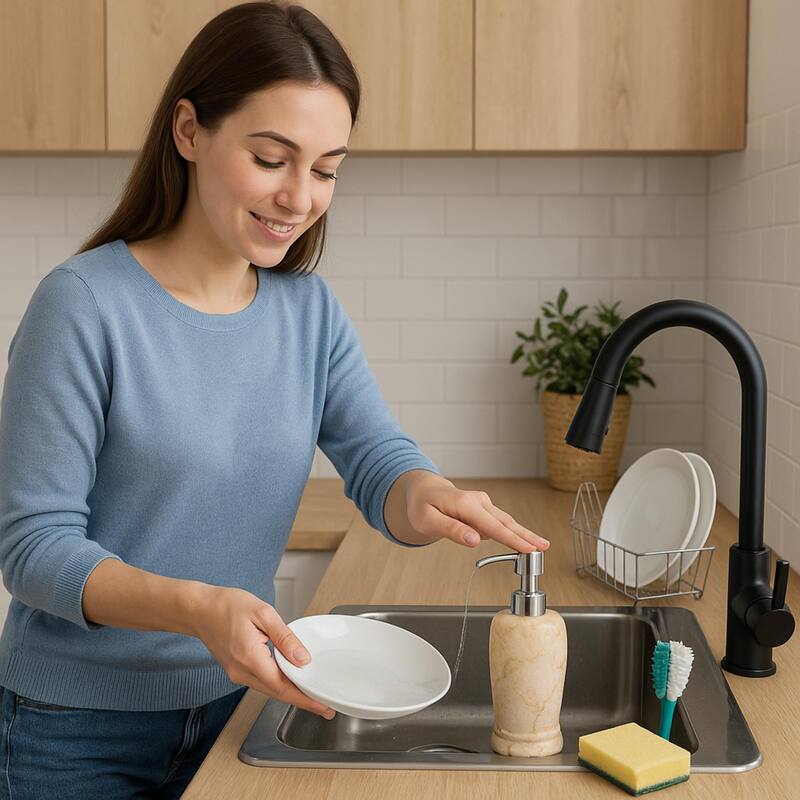 Creative Home Double Rings Collection Champagne Marble Liquid Soap Dispenser, Lotion Dispenser - Beige