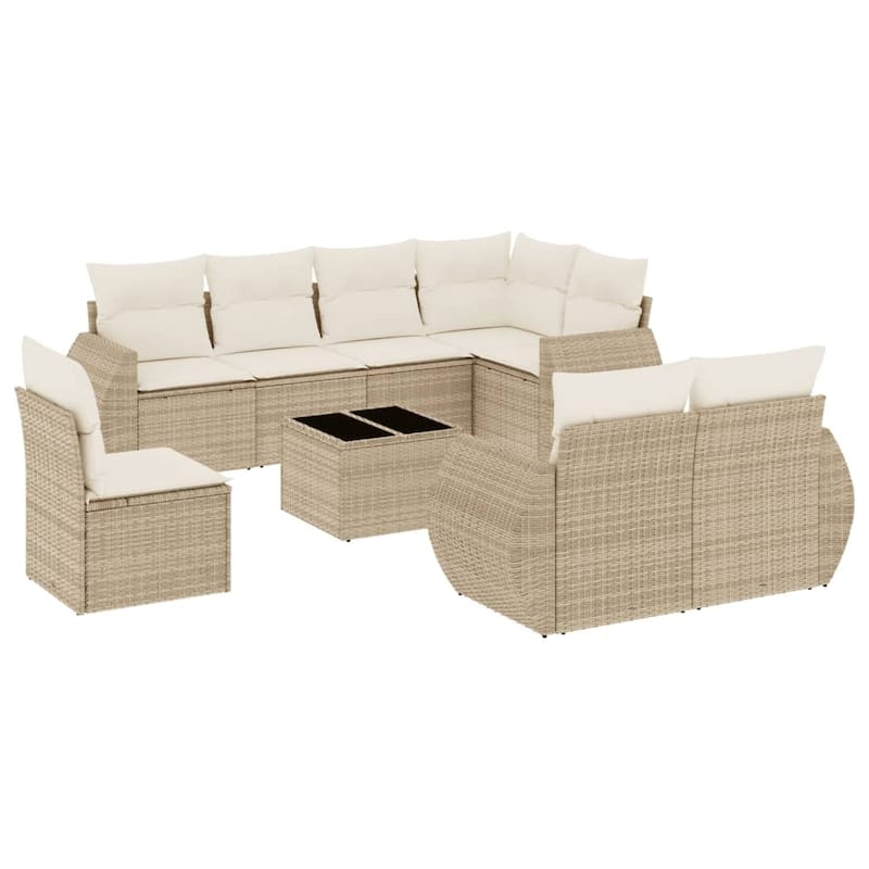 vidaXL Patio Sofa Set with Cushions Outdoor Furniture 9 Piece Poly Rattan