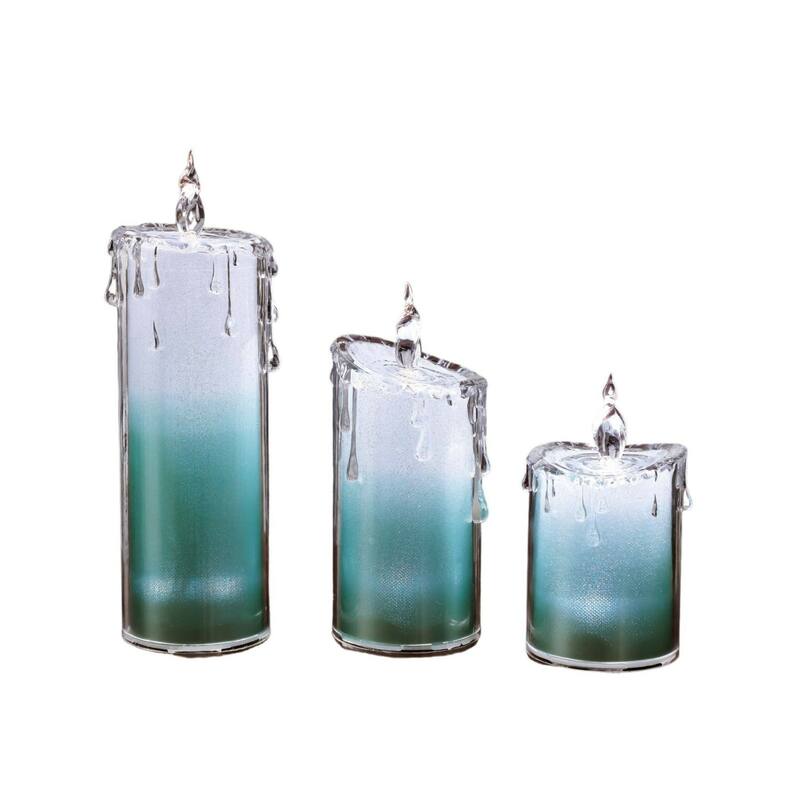 LED Glitter Candles - 9.5" - White and Green - Set of 3