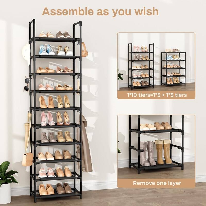 10-Tier Shoe Rack - Large Capacity 50 Pair Organizer