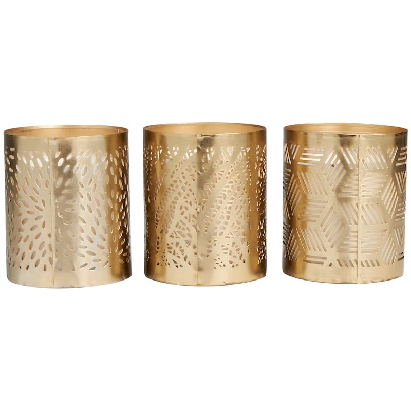 Gold or Copper or Silver Metal Scented 13 oz 1 Wick Geometric Candle with White Wax (Set of 3)