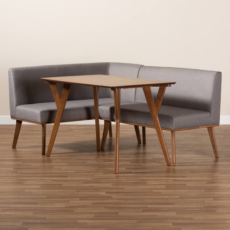 Odessa Grey Fabric and Walnut Finished Wood 3-PC Dining Nook Set