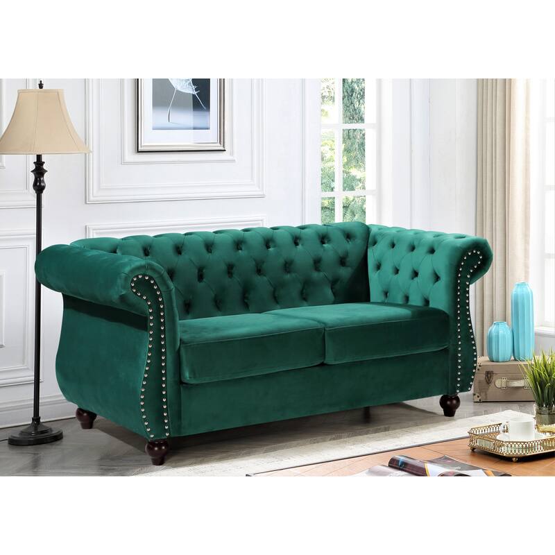 US PRIDE Kemos Velvet Chesterfield Loveseat