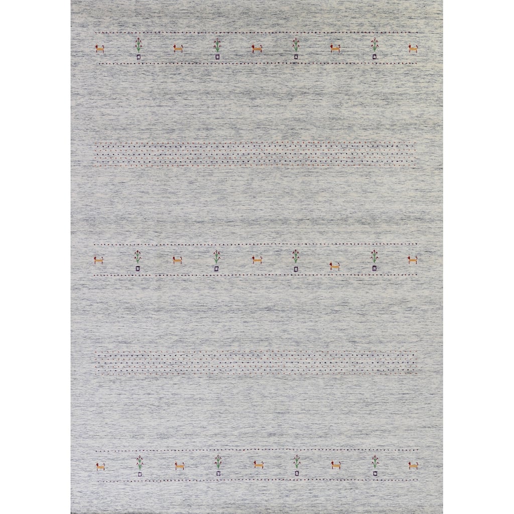 Hand Knotted Oriental 100% Wool Carpet Tribal Animal Pictorial Greys & Charcoal Gabbeh Area Rug - 9' 11'' X 8' 1''