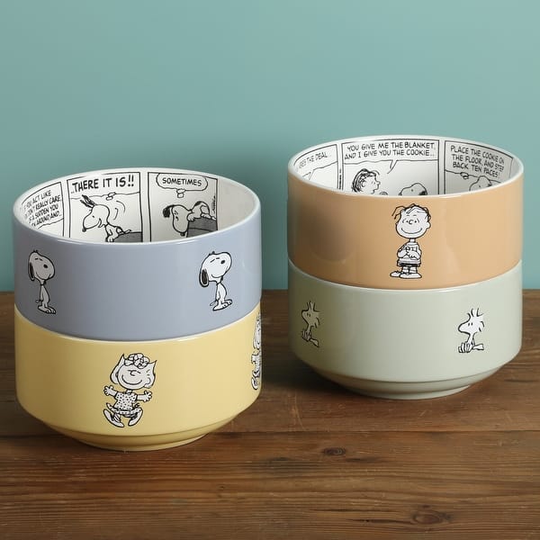 Ensemble De Vaisselle Vintage Snoopy Peanuts 4 Pièces Par Danara (assiette, Tasse, 2 Bols)