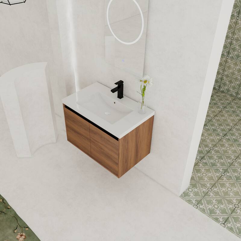 GDFStudio - Levistar Modern Wall-Mounted Bathroom Vanity Set with Scratch-Resistant Resin Sink & Soft Close Doors