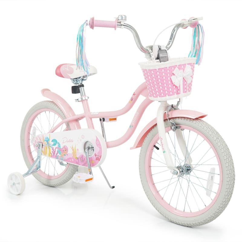 Gymax 18'' Kids Bike Toddler Bicycle w/ Training Wheels Hand & Coaster - Pink