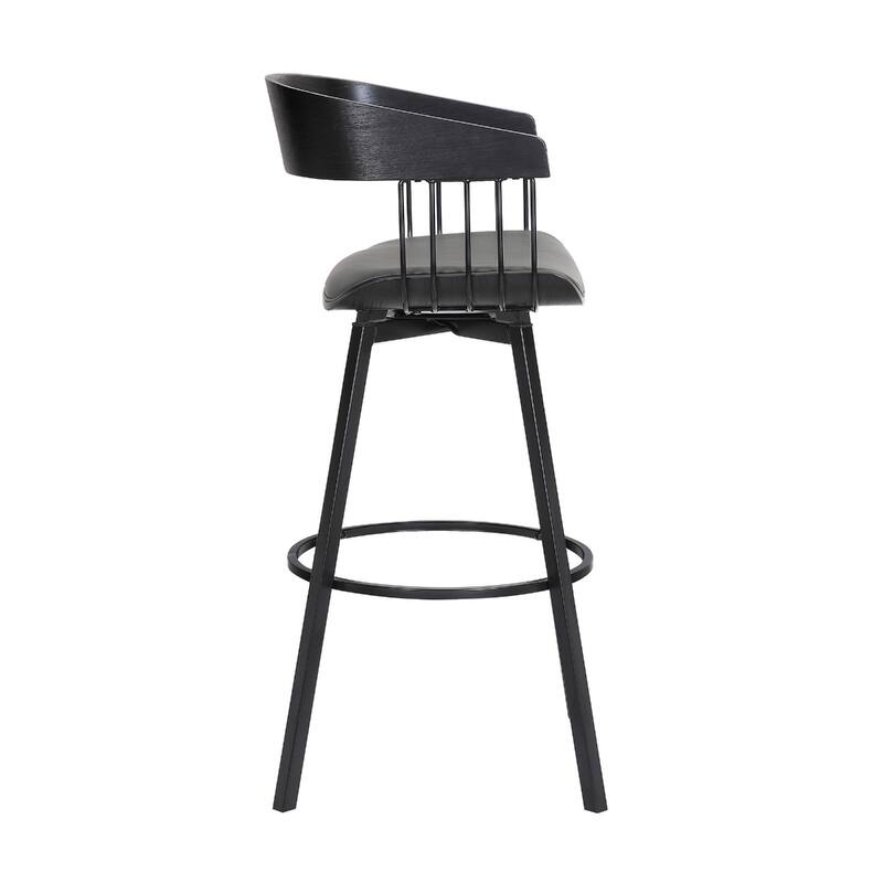 Modern Faux Leather Swivel Counter Stool with Arms and Footrest 27" Seat Height and Metal Legs