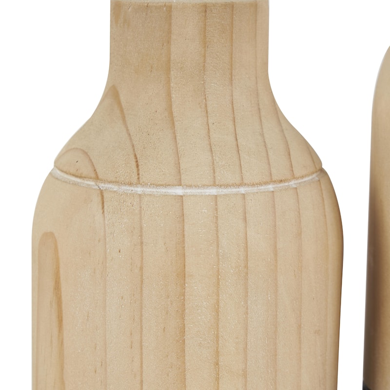 Wood Colorblock Decorative Vase with Black Bases - Set of 2 Light Brown - Roche River Decor