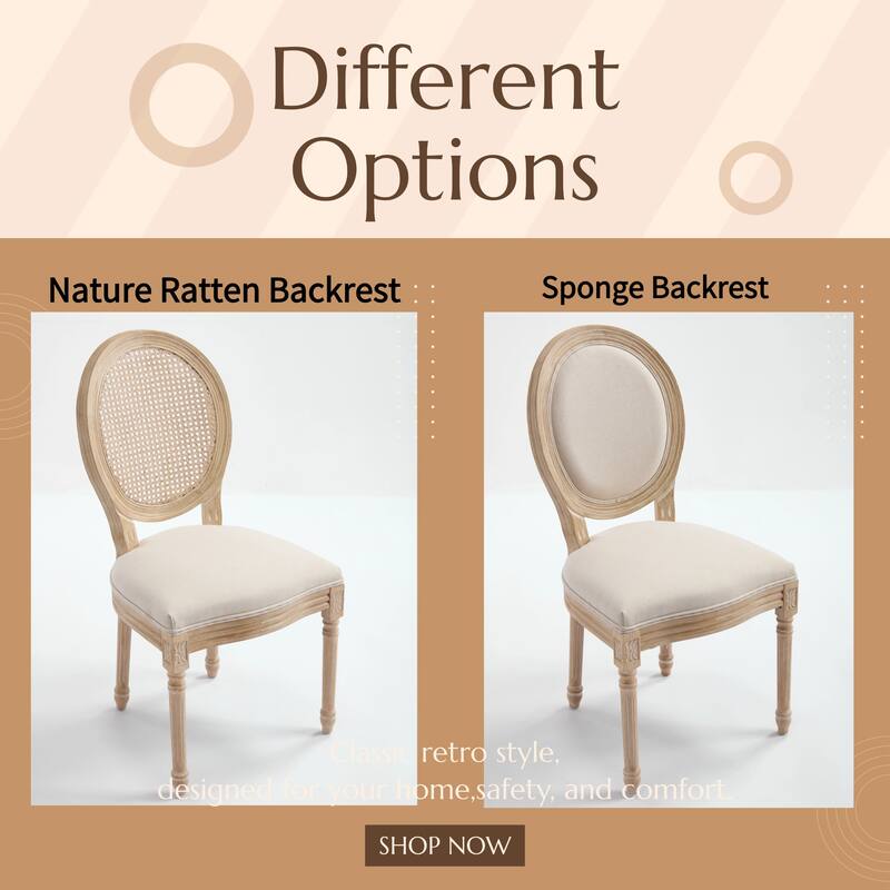 French Country Dining Chairs Set of 2, Upholstered Chairs with Round Back, Wire drawing and carving techniques ,Disassemblable