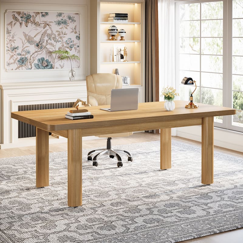 63" Large Office Computer Desk, Executive Desk with Solid Wood Legs