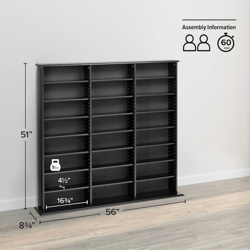Prepac Media Storage Display Cabinet 8.75" D x 56" W x 51" H - 56" W x 51" H x 8.75" D