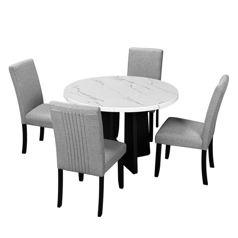 Dining Table and Upholstered Chairs 5-Piece White Gray Breakfast Nook