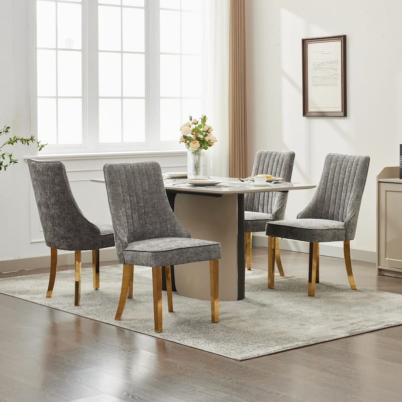 Family Chenille Dining Chair with Metal Curved Legs, Set of 2