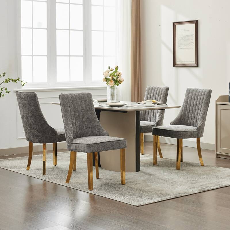 GDF Studio- Rayon Chenille Upholstered Dining Chair with Tufted Back & Golden Metal Base, Set of 2